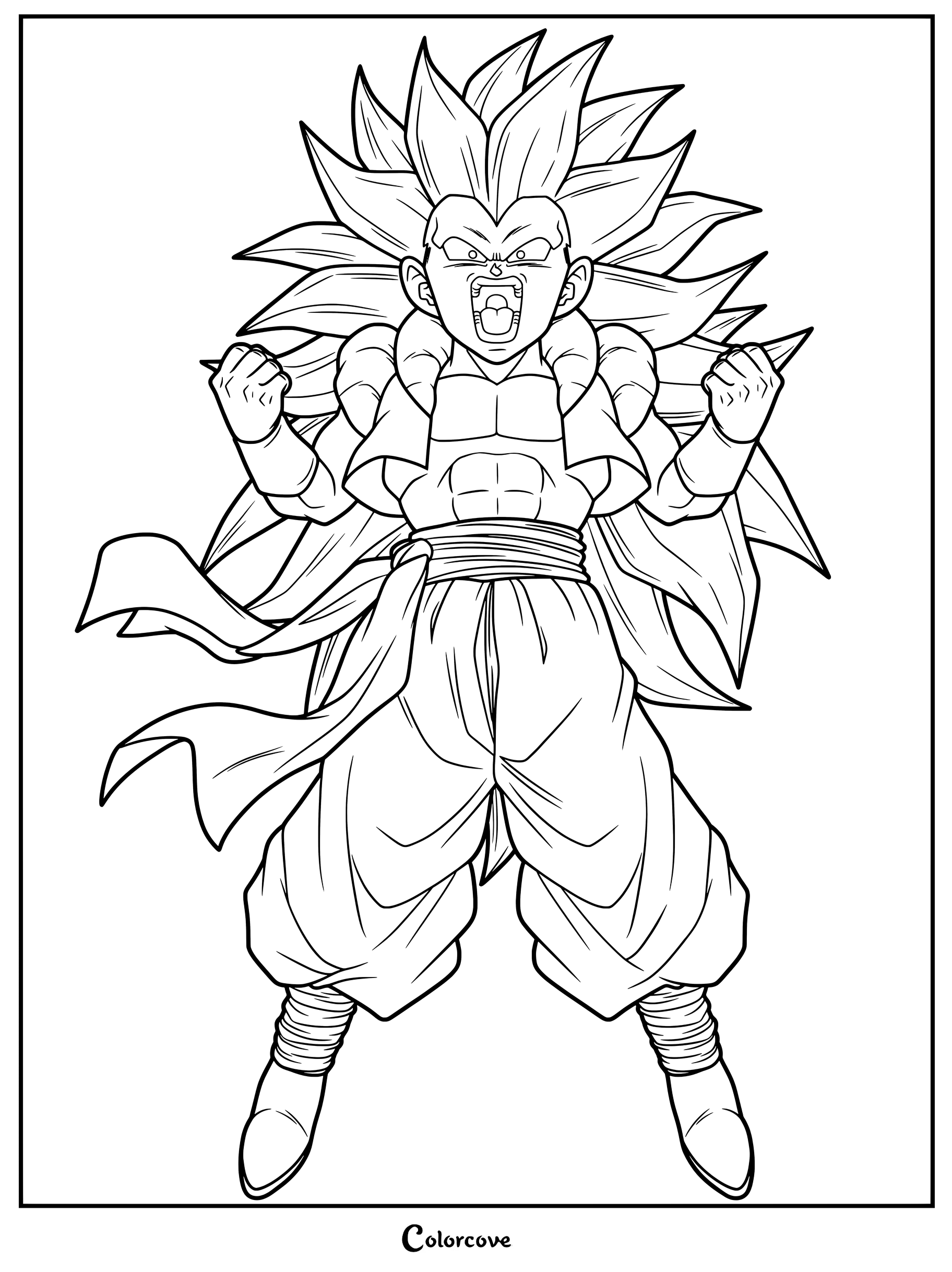 Dibujo para colorear de Gotenks en su poderosa forma Super Saiyajin 3 de Dragon Ball Z