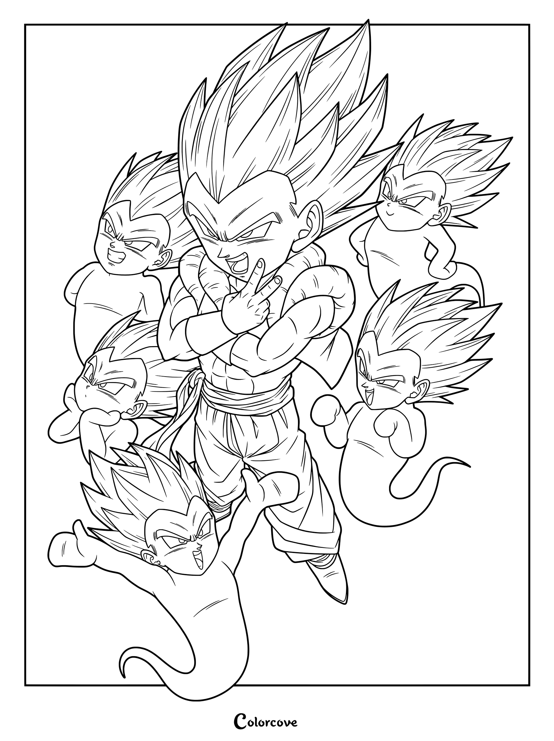 Gotenks usando el Ataque Kamikaze de los Super Fantasmas en este dibujo para colorear de Dragon Ball.