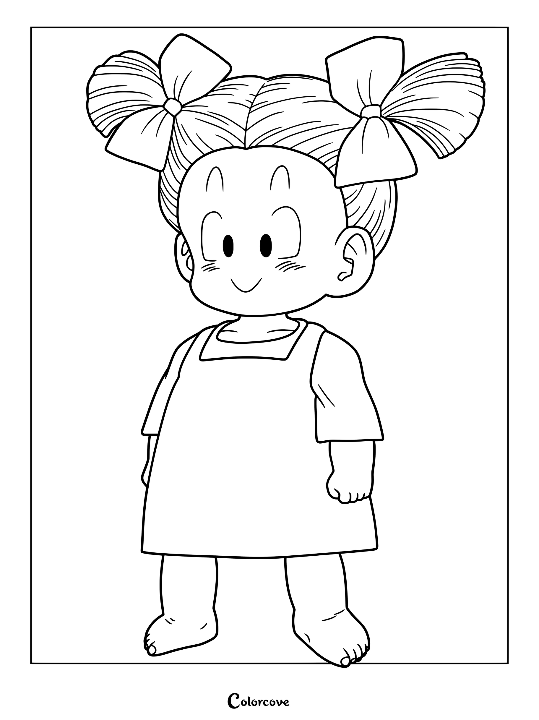 Dibujo para colorear e imprimir de la pequeña Marron con coletas de Dragon Ball.