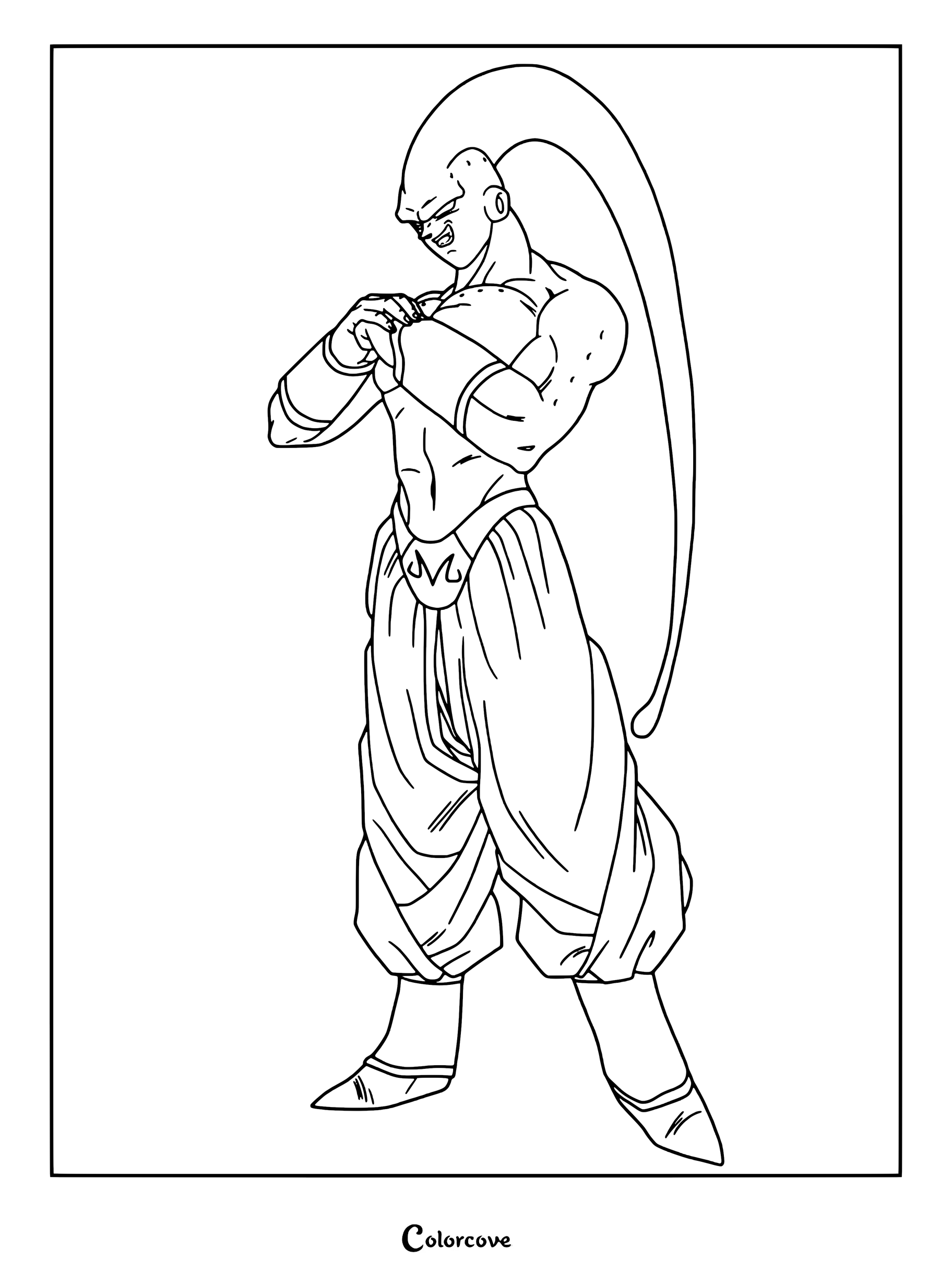 Dibujo para colorear e imprimir de Super Buu, una poderosa y musculosa encarnación de Majin Buu de la serie de manga y anime Dragon Ball Z.