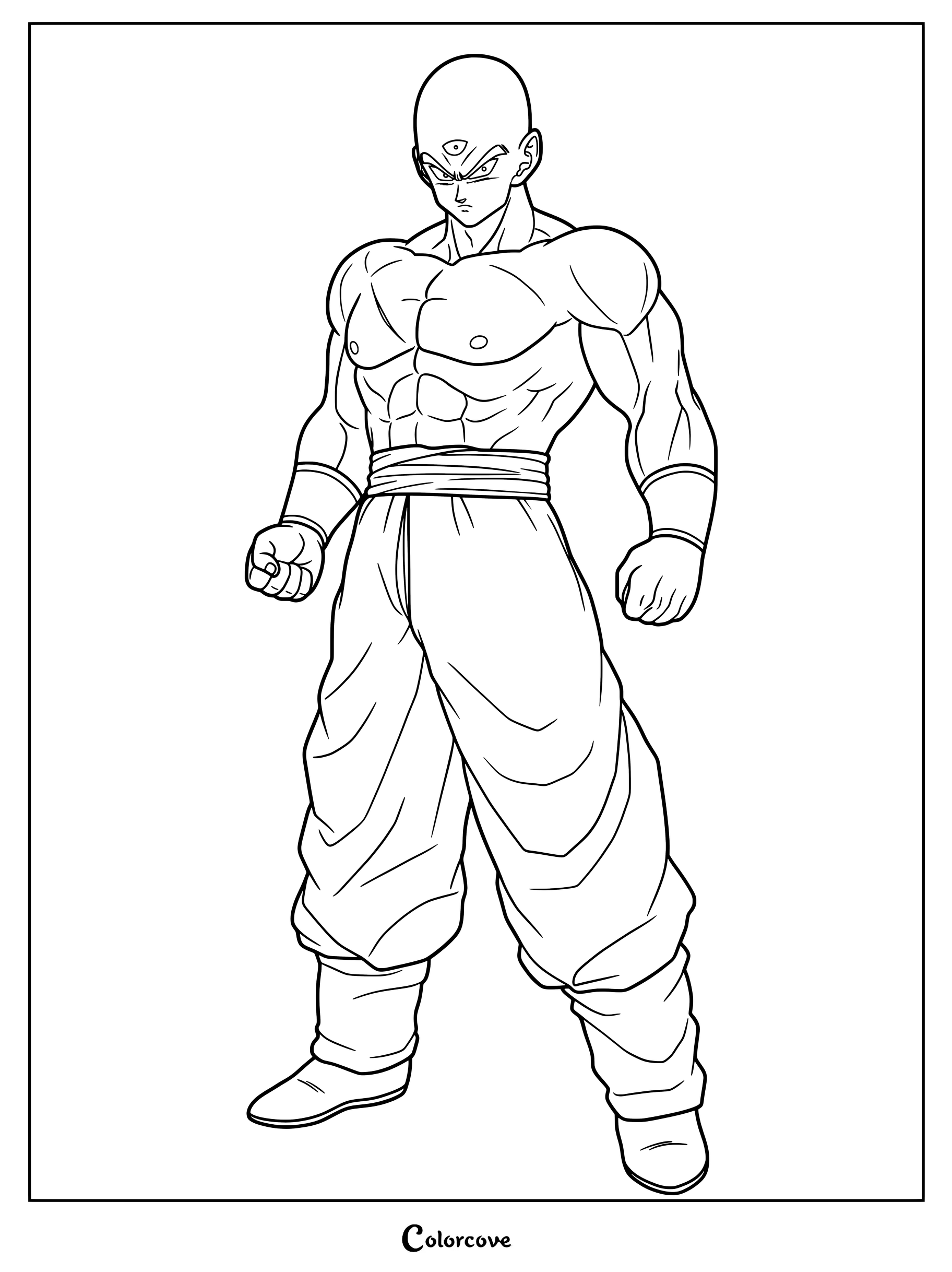 Dibujo para colorear del artista marcial Tenshinhan de Dragon Ball