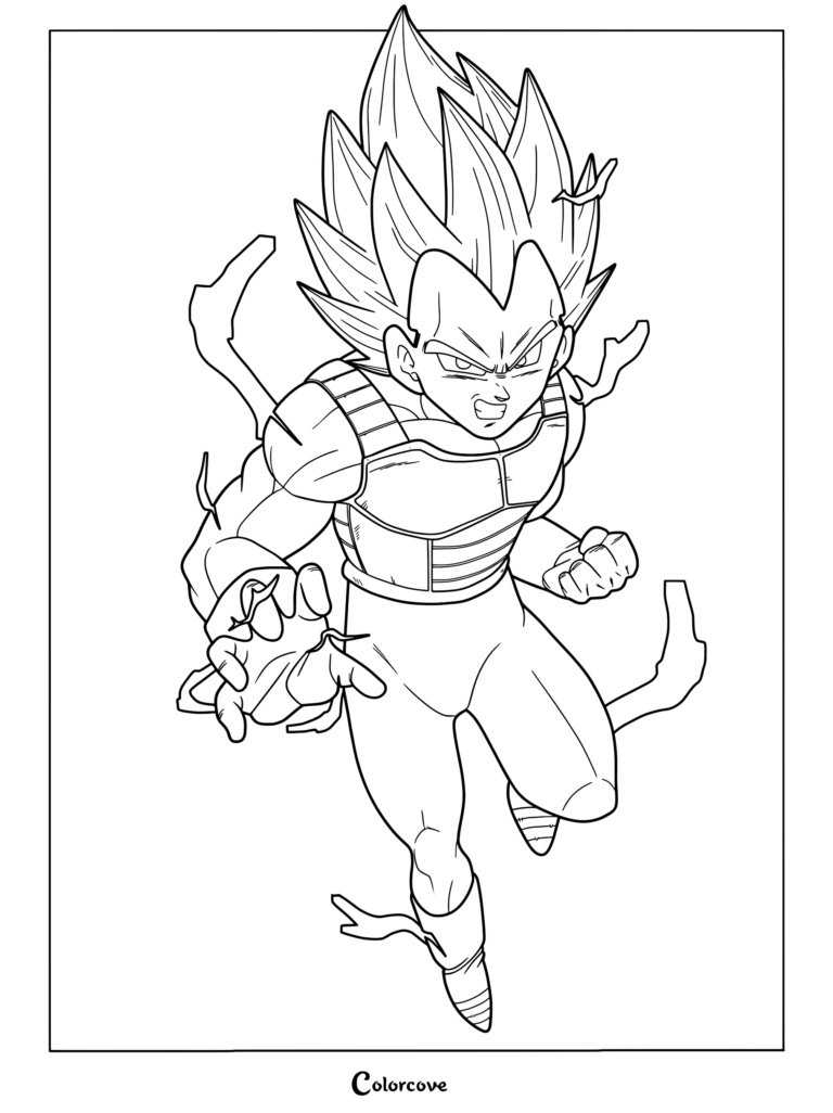 Vegeta en su forma de Super Saiyajin 2 en una página para colorear de Dragon Ball