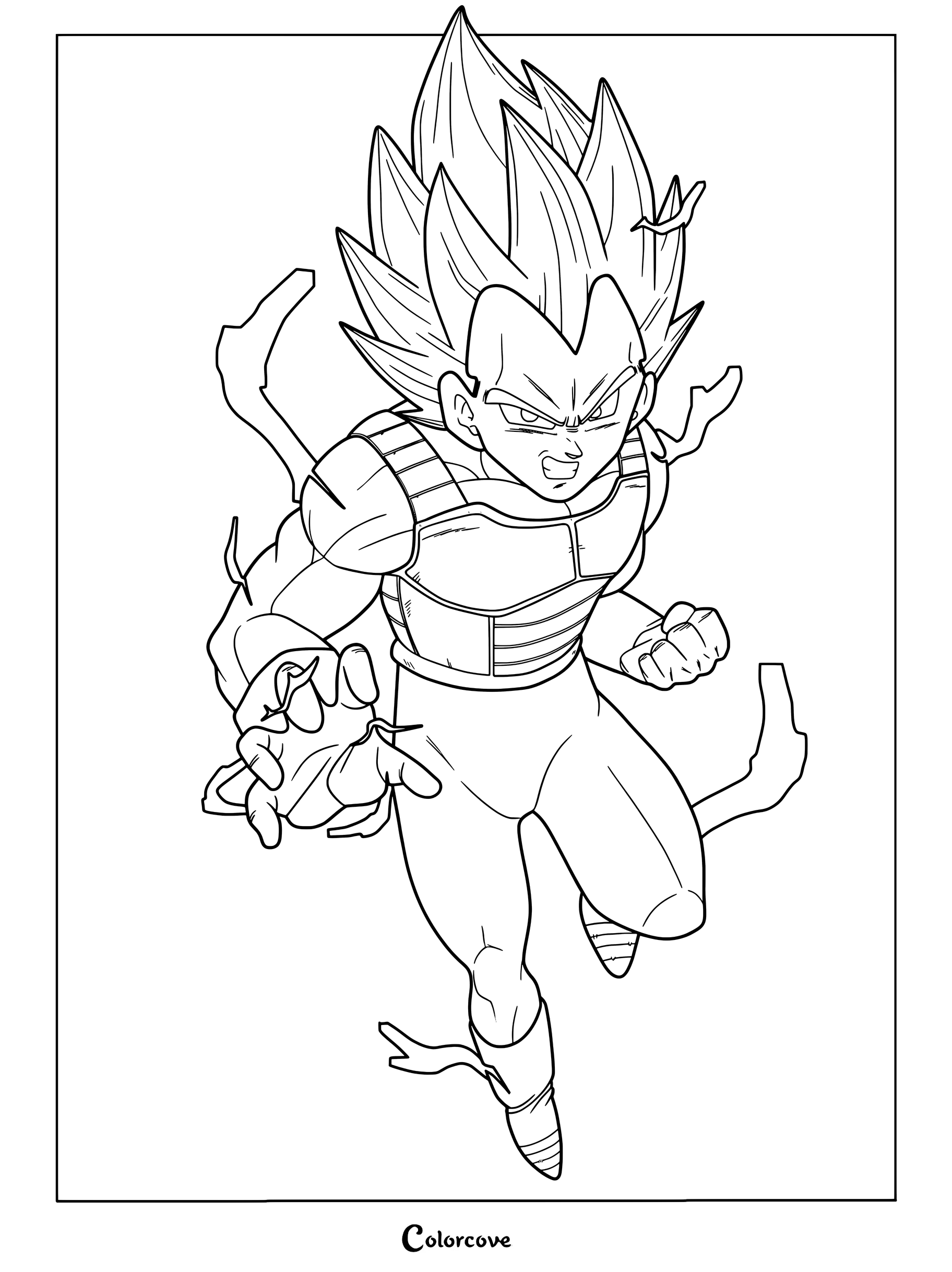 Vegeta en su forma de Super Saiyajin 2 en una página para colorear de Dragon Ball