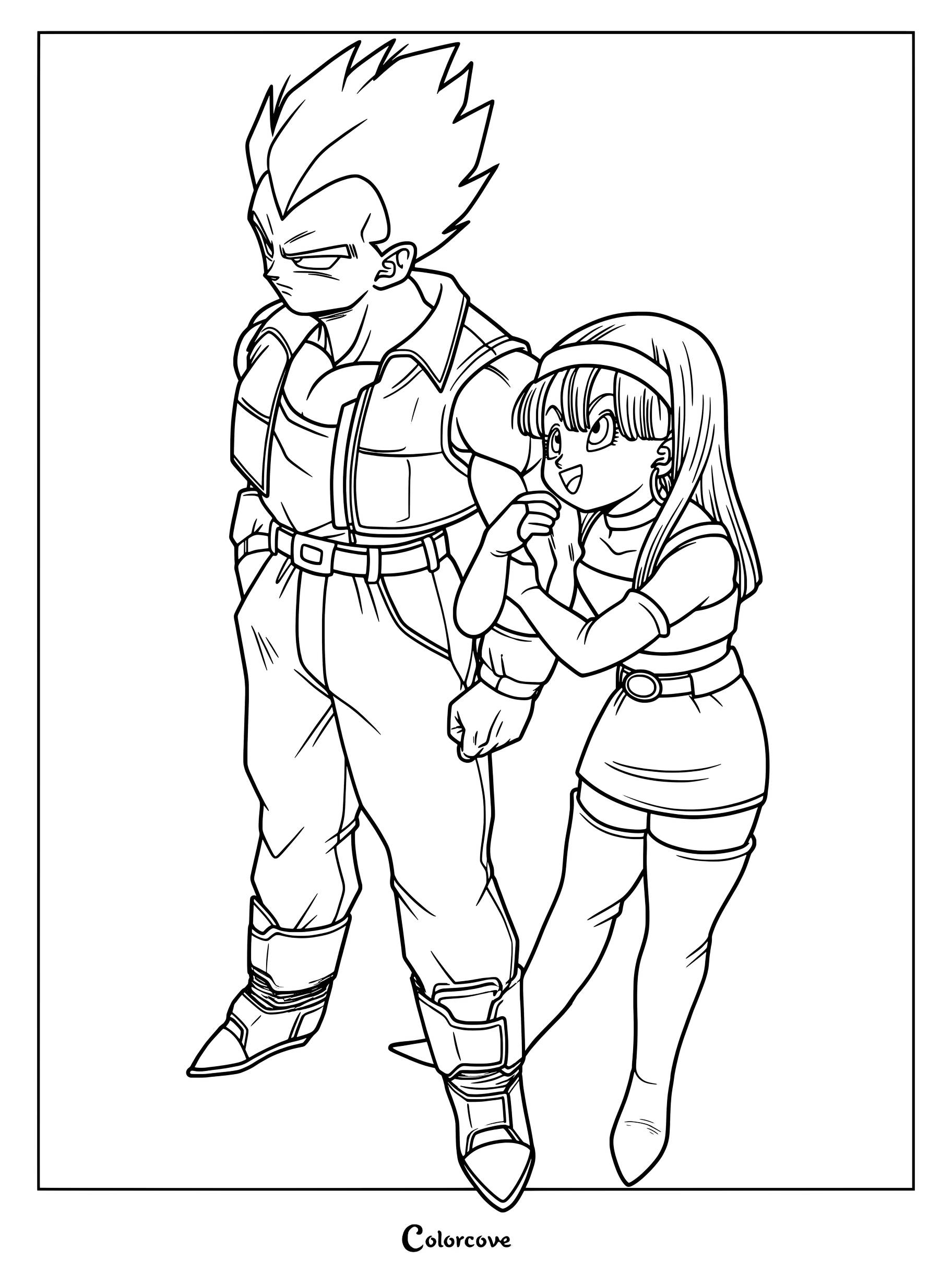 Dibujo para colorear de Vegeta y su hija Bra de Dragon Ball GT.