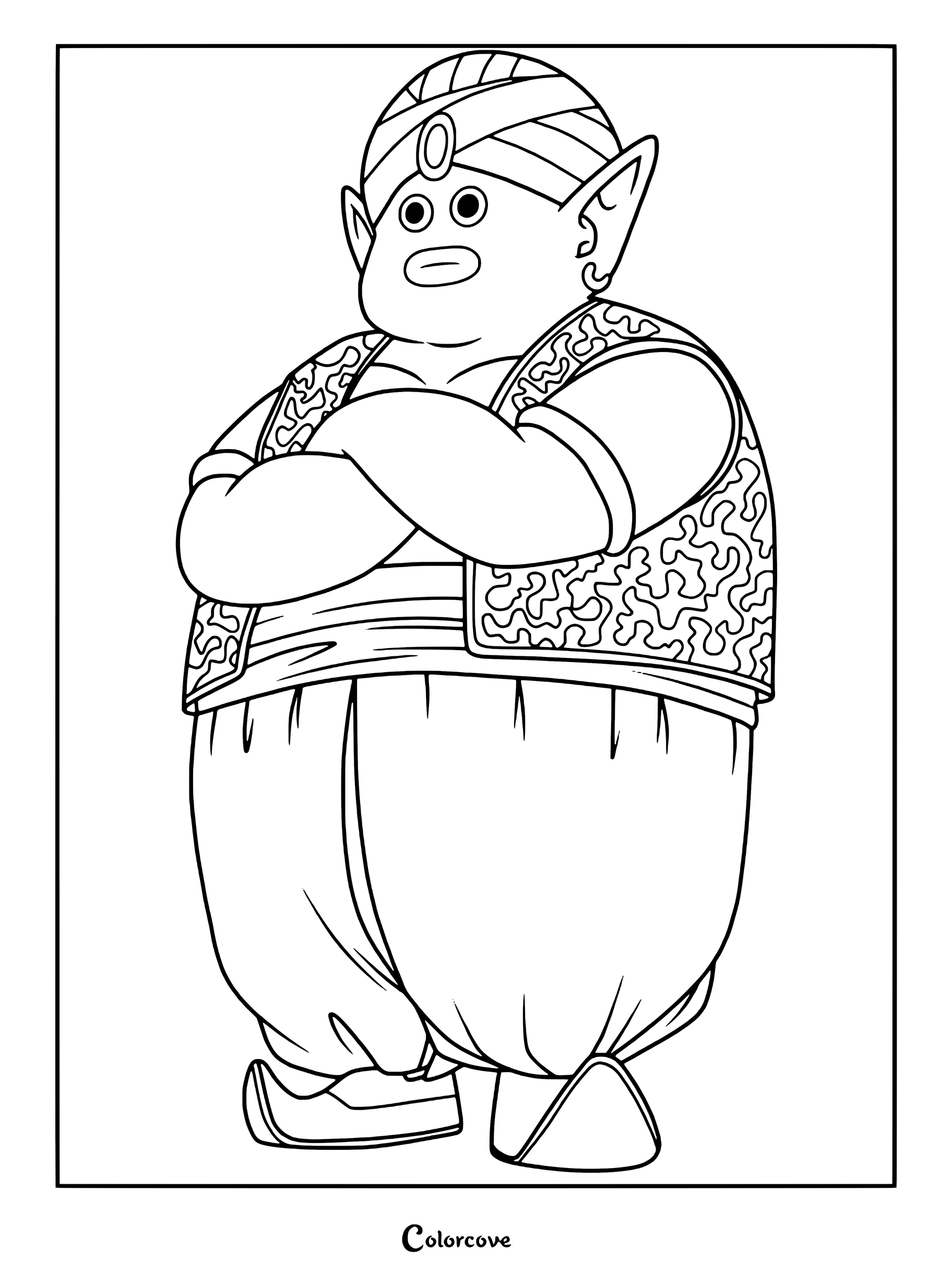 Dibujo para colorear de Mr. Popo de pie con los brazos cruzados de Dragon Ball