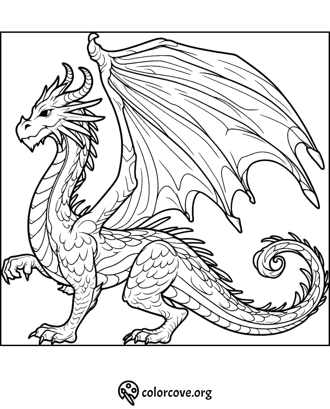 Dragon Coloring Page for Kids and Adults – Free Printable Fantasy Dragon Image to Color In