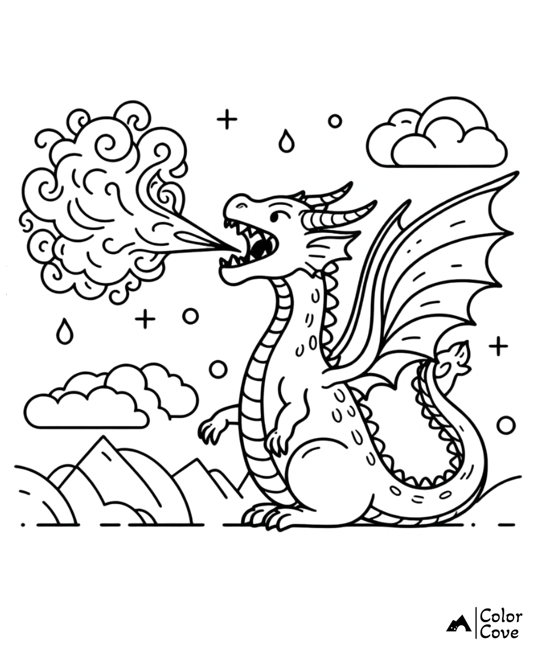 a black and white drawing of a dragon