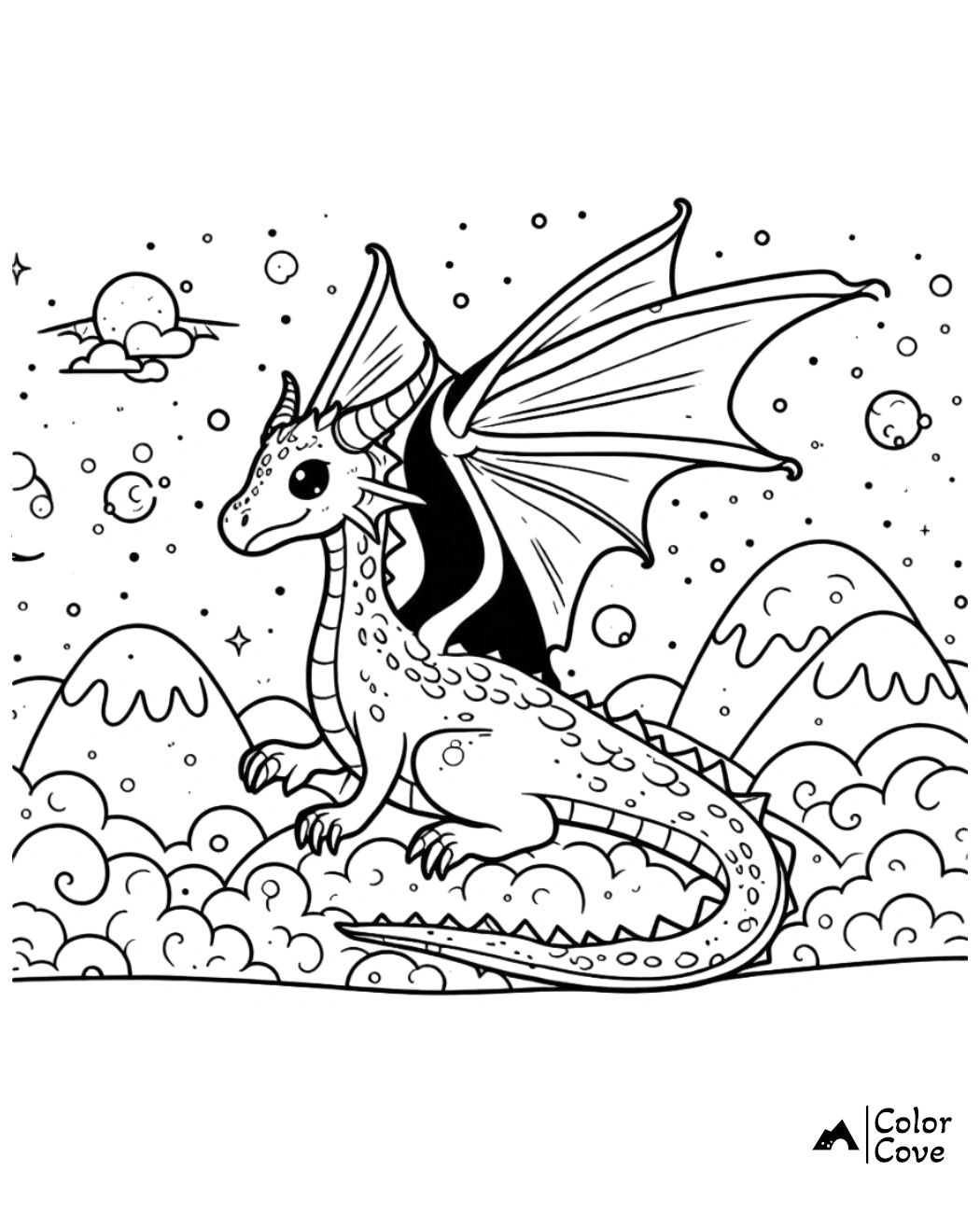 a coloring page of a dragon