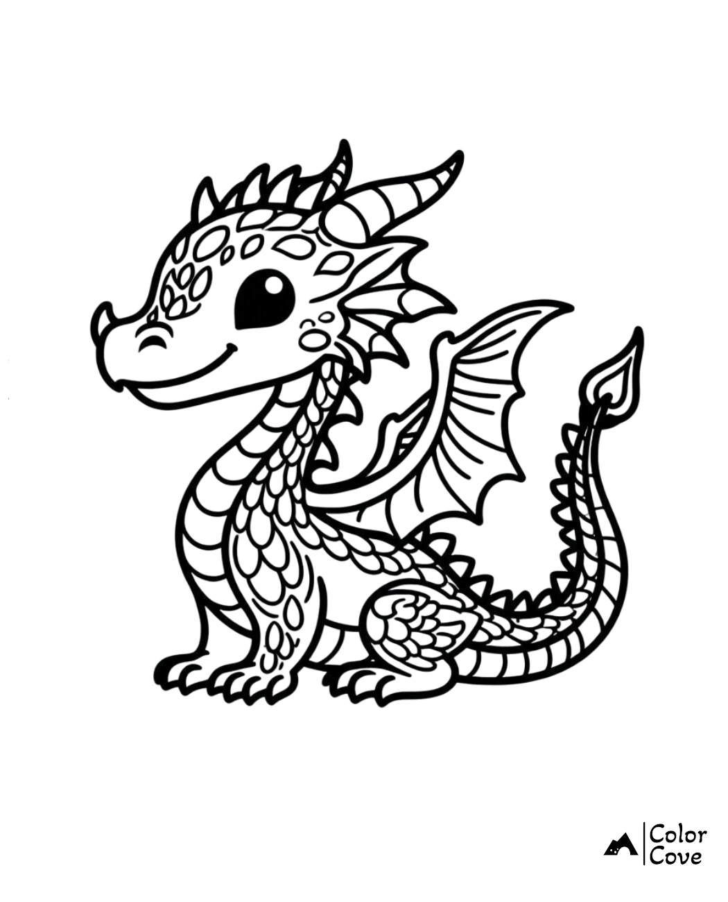 a black and white drawing of a dragon