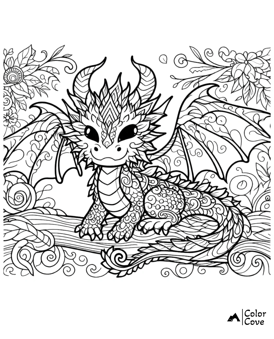 a coloring page of a dragon