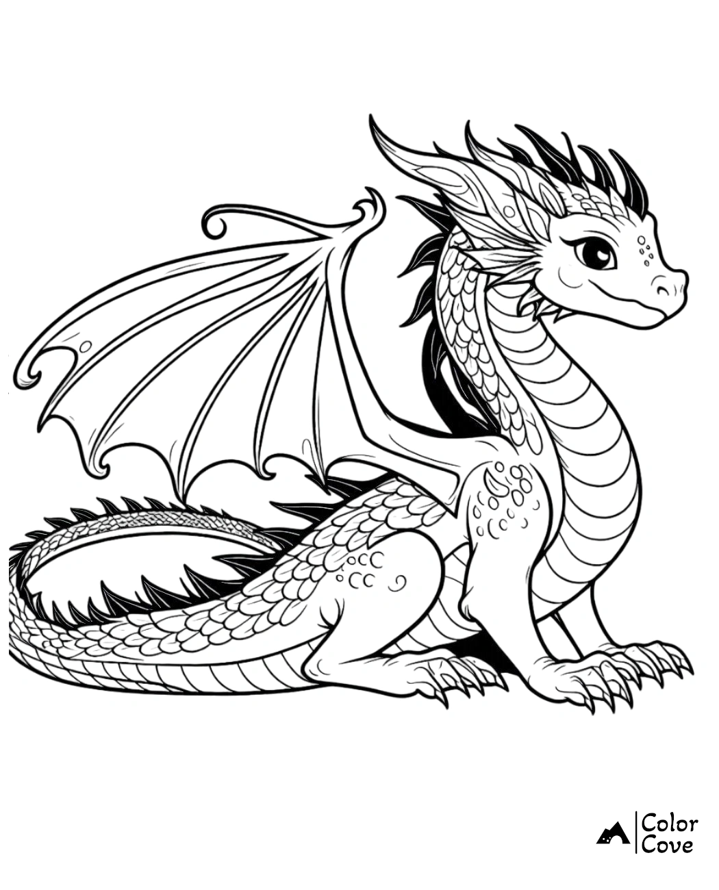 a black and white drawing of a dragon