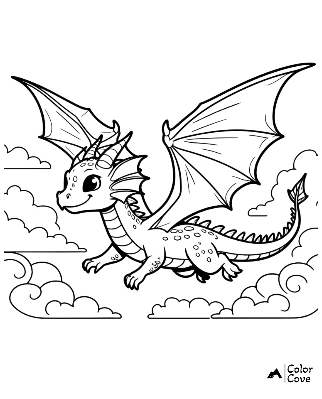 a cartoon of a dragon flying in the sky