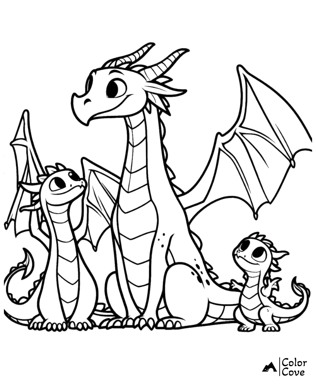 a cartoon of a dragon with two babies