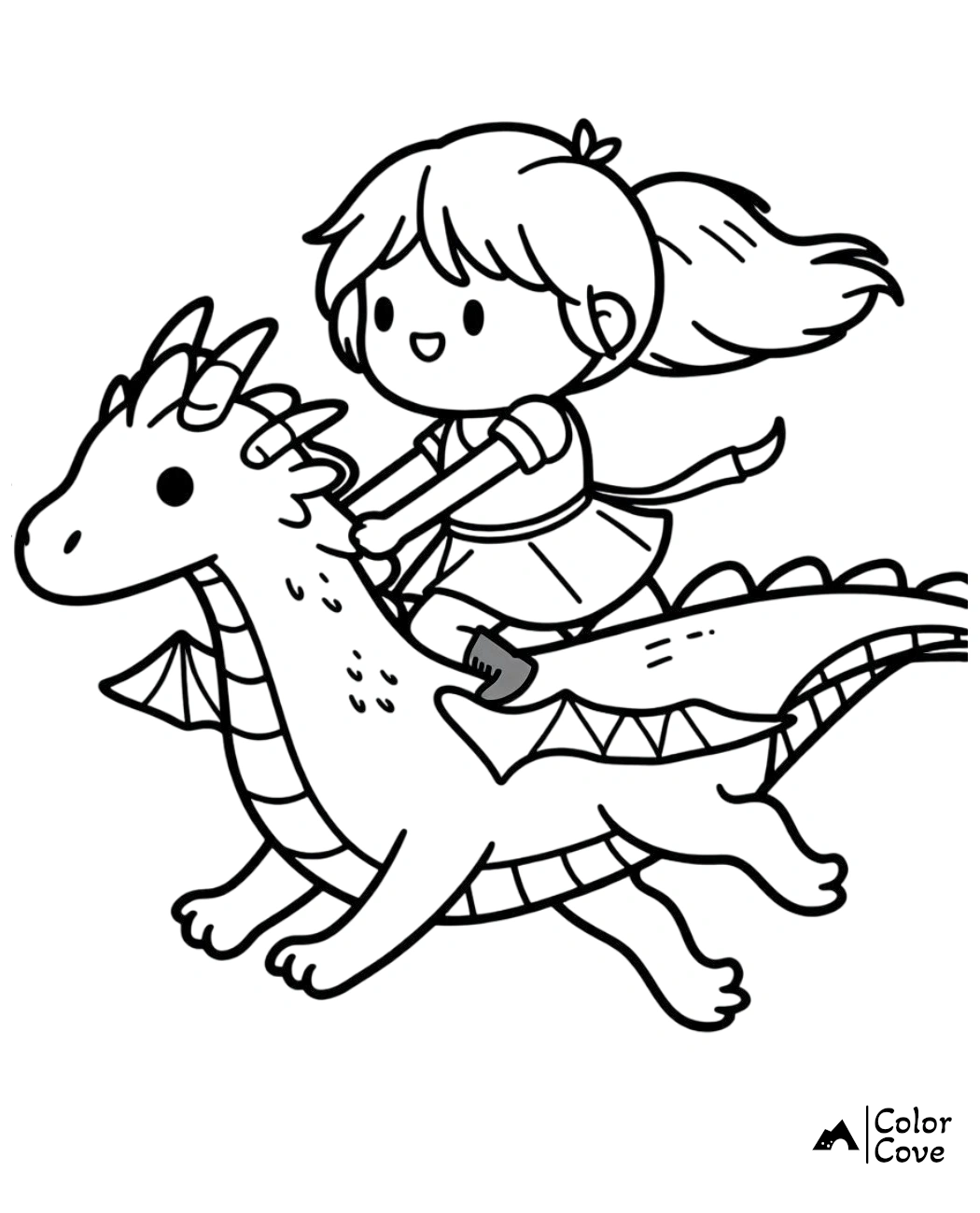 a cartoon of a girl riding a dragon