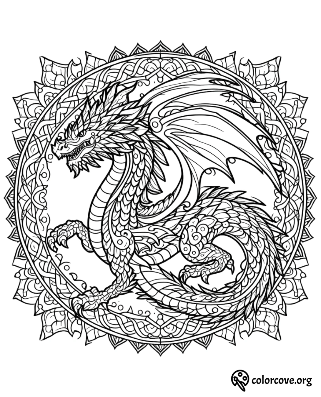 a black and white drawing of a dragon