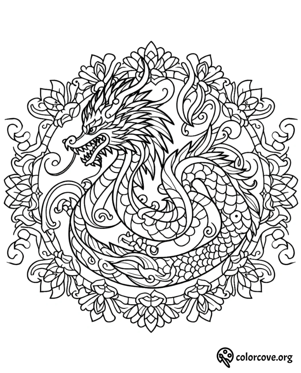 a black and white drawing of a dragon