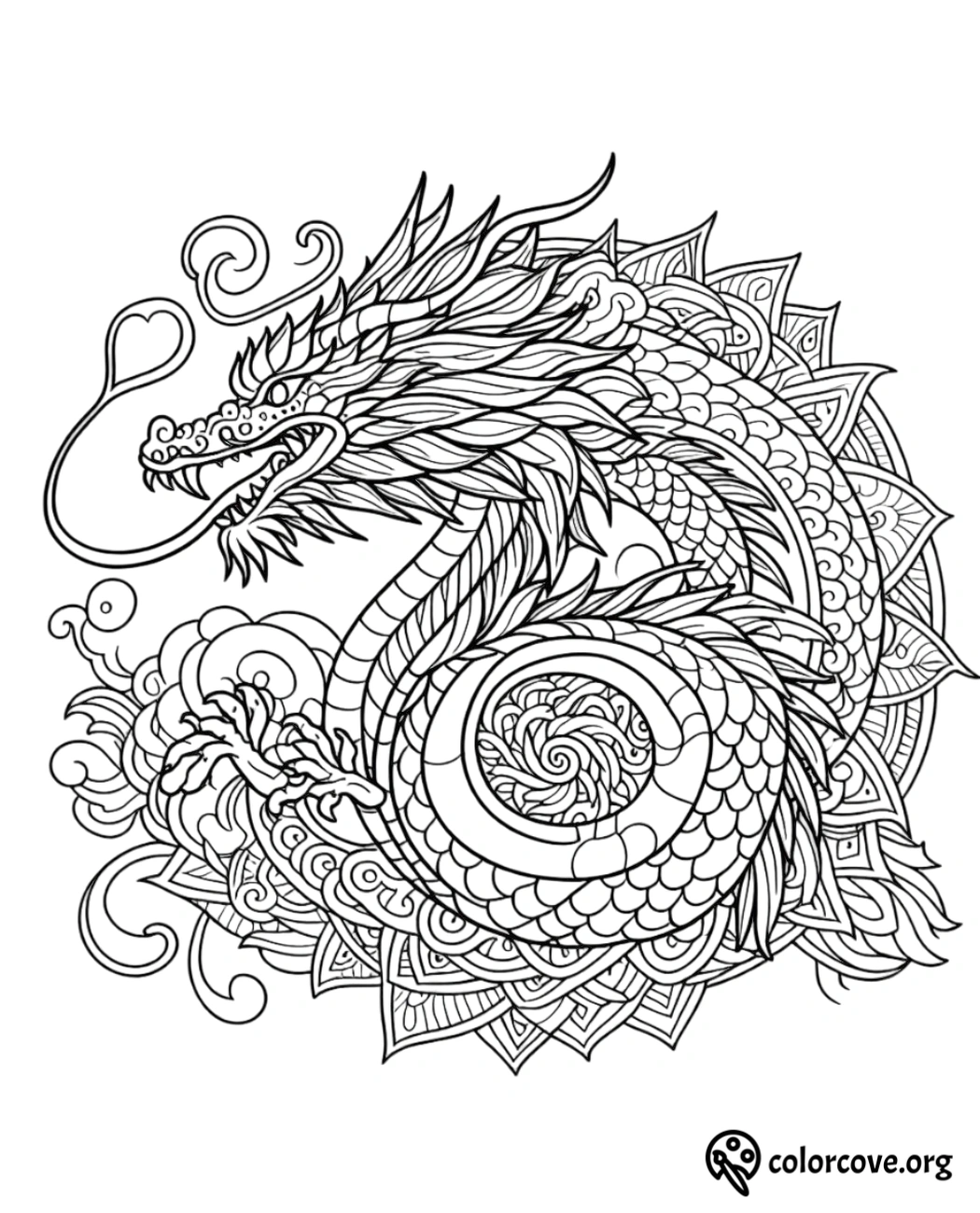 a black and white drawing of a dragon