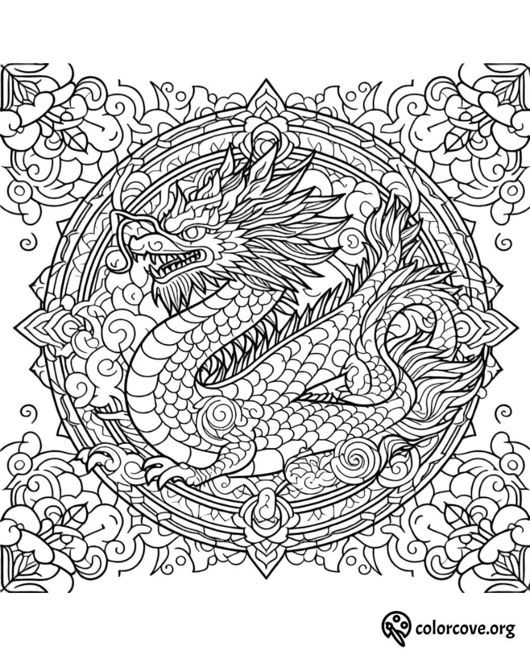 a black and white drawing of a dragon