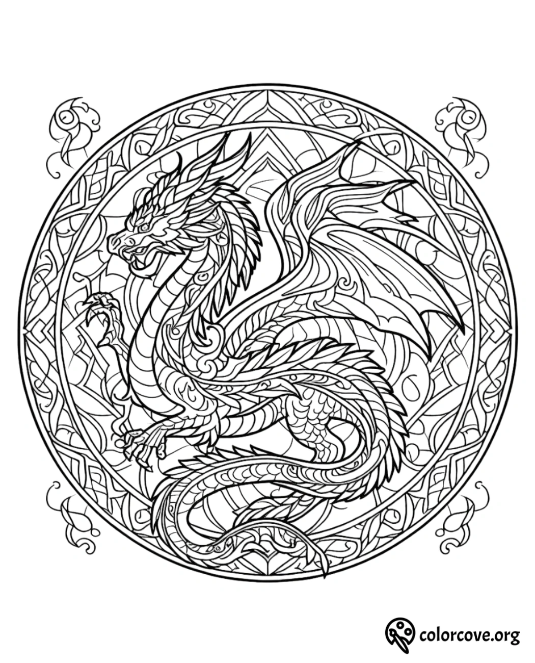 a black and white drawing of a dragon