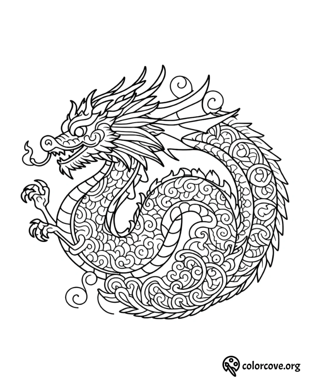 a black and white drawing of a dragon