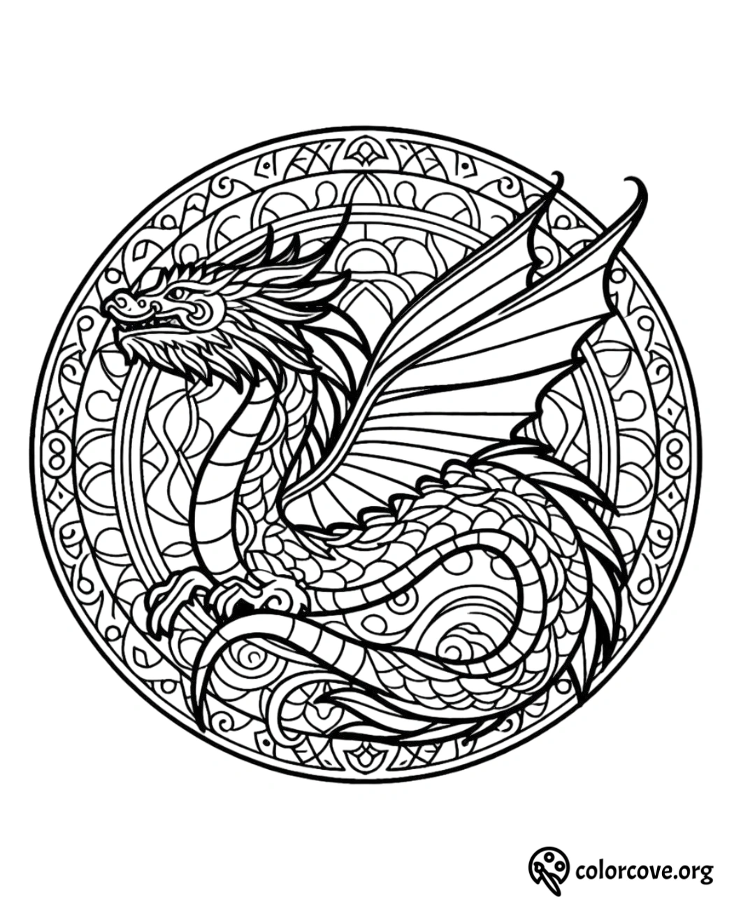 a black and white drawing of a dragon