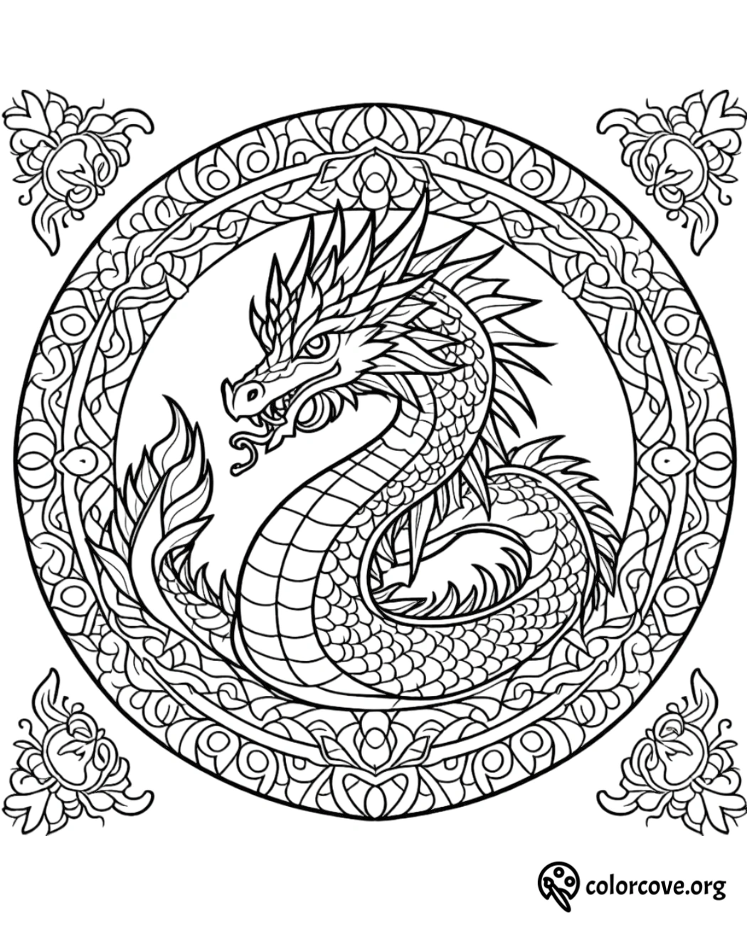 a black and white drawing of a dragon