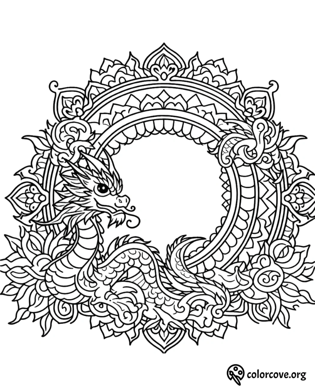 a black and white drawing of a dragon