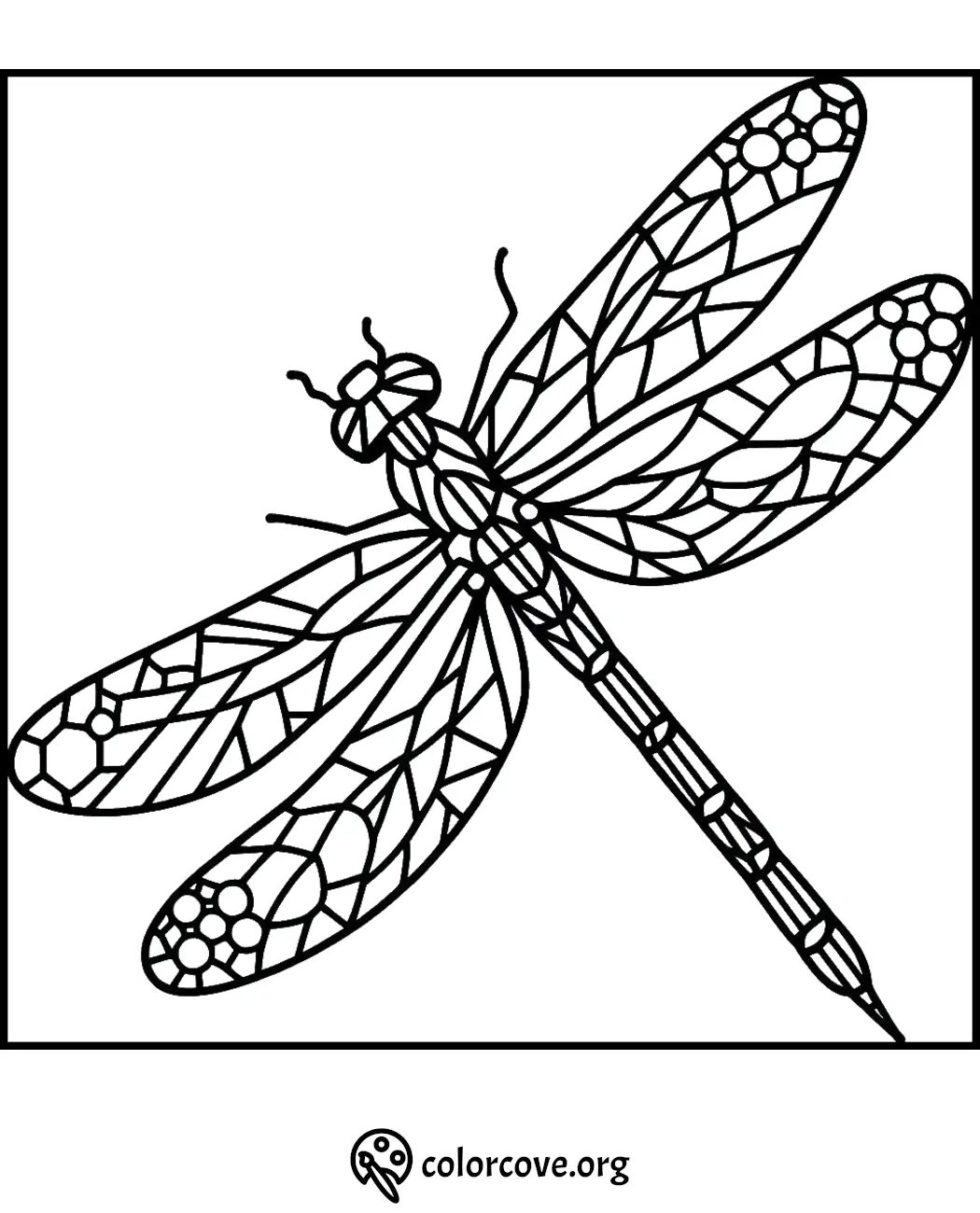 Intricate dragonfly coloring page with detailed wings and patterns for adults and kids. Printable art therapy.