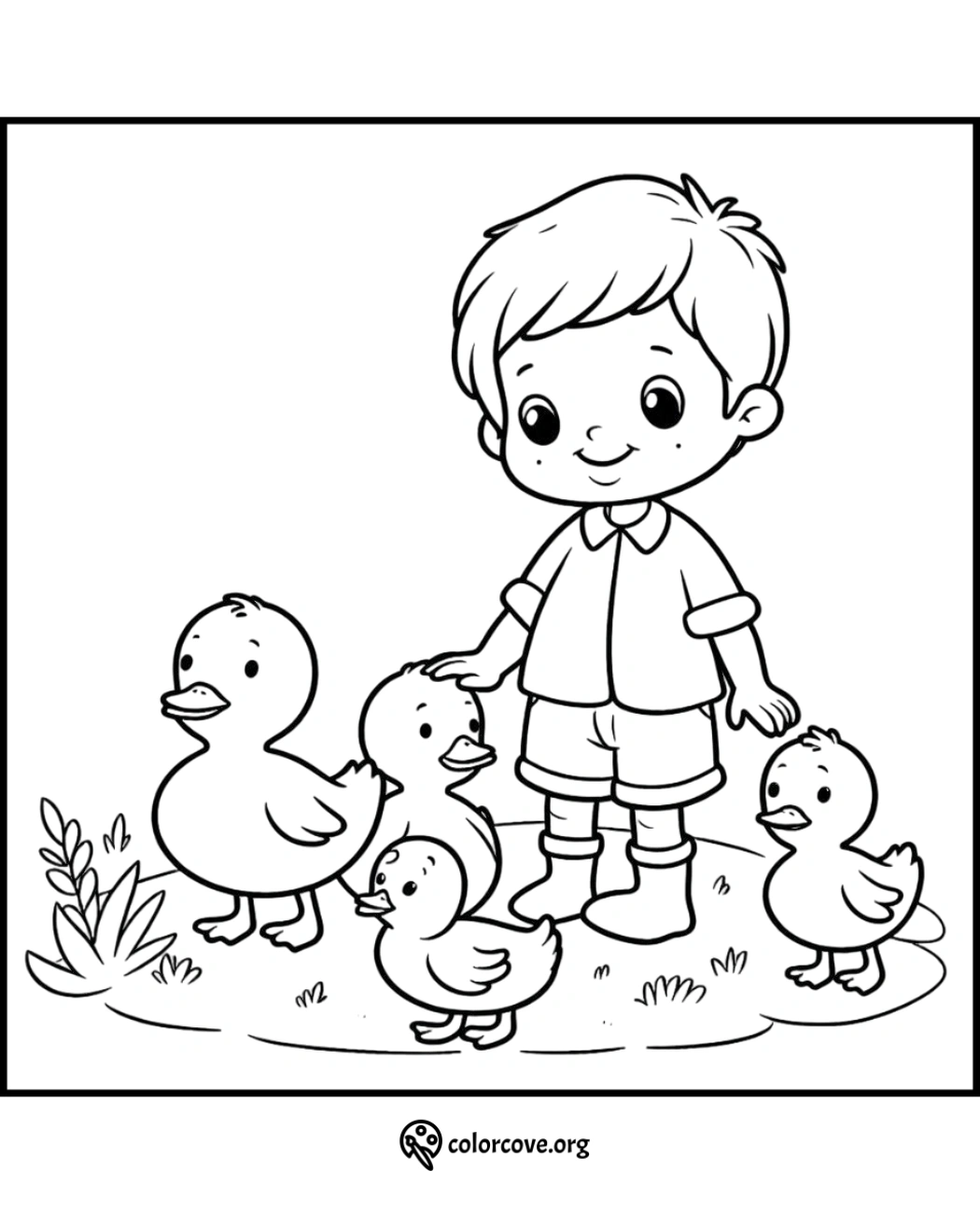 a cartoon of a boy with ducks