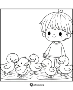 Child with ducklings coloring page - fun and educational activity for kids, print and color at colorcove.org.