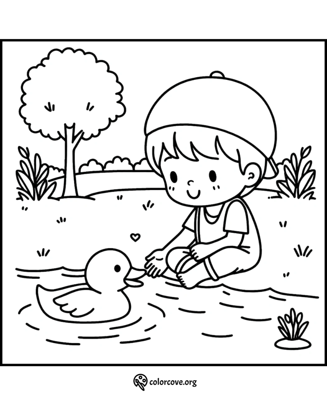 a cartoon of a boy and a duck