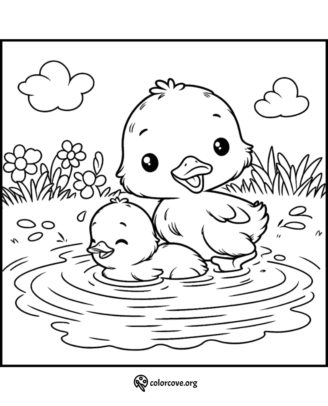 a cartoon of a duckling in a pond