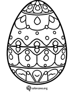 Easter egg coloring page with intricate patterns and designs for kids and adults to color.