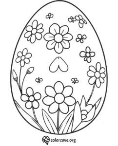 Easter egg coloring page with flowers and butterflies, perfect for kids' creative activities and holiday fun.