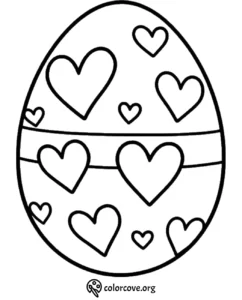 Easter egg coloring page with heart patterns for kids' creative fun.