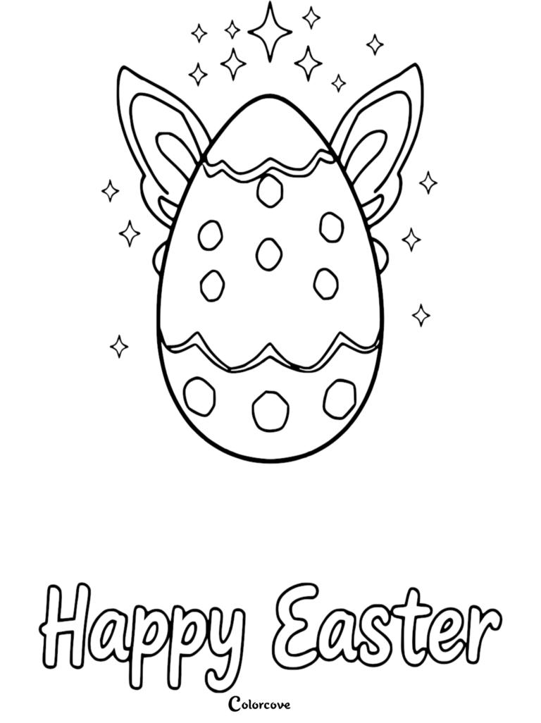 Easter egg with bunny ears and stars in a printable coloring page format.