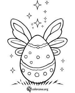 Decorative Easter egg with wings and stars coloring page for kids from colorcove.org.