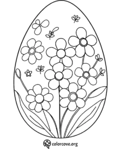 Easter egg coloring page with flowers and butterflies ready to print and color.