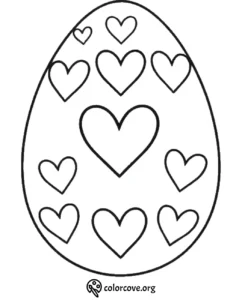 Easter egg coloring page filled with heart shapes, ideal for kids' crafts and holiday activities.