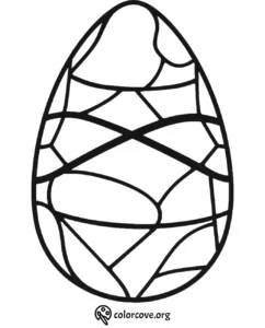 Intricate egg-shaped coloring page with abstract geometric patterns for creative coloring fun.