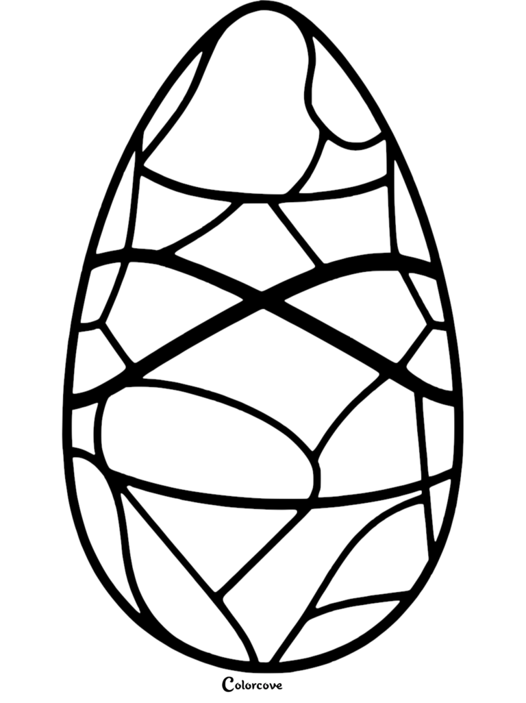 A printable Easter egg coloring page featuring a geometric mosaic pattern of intersecting lines.