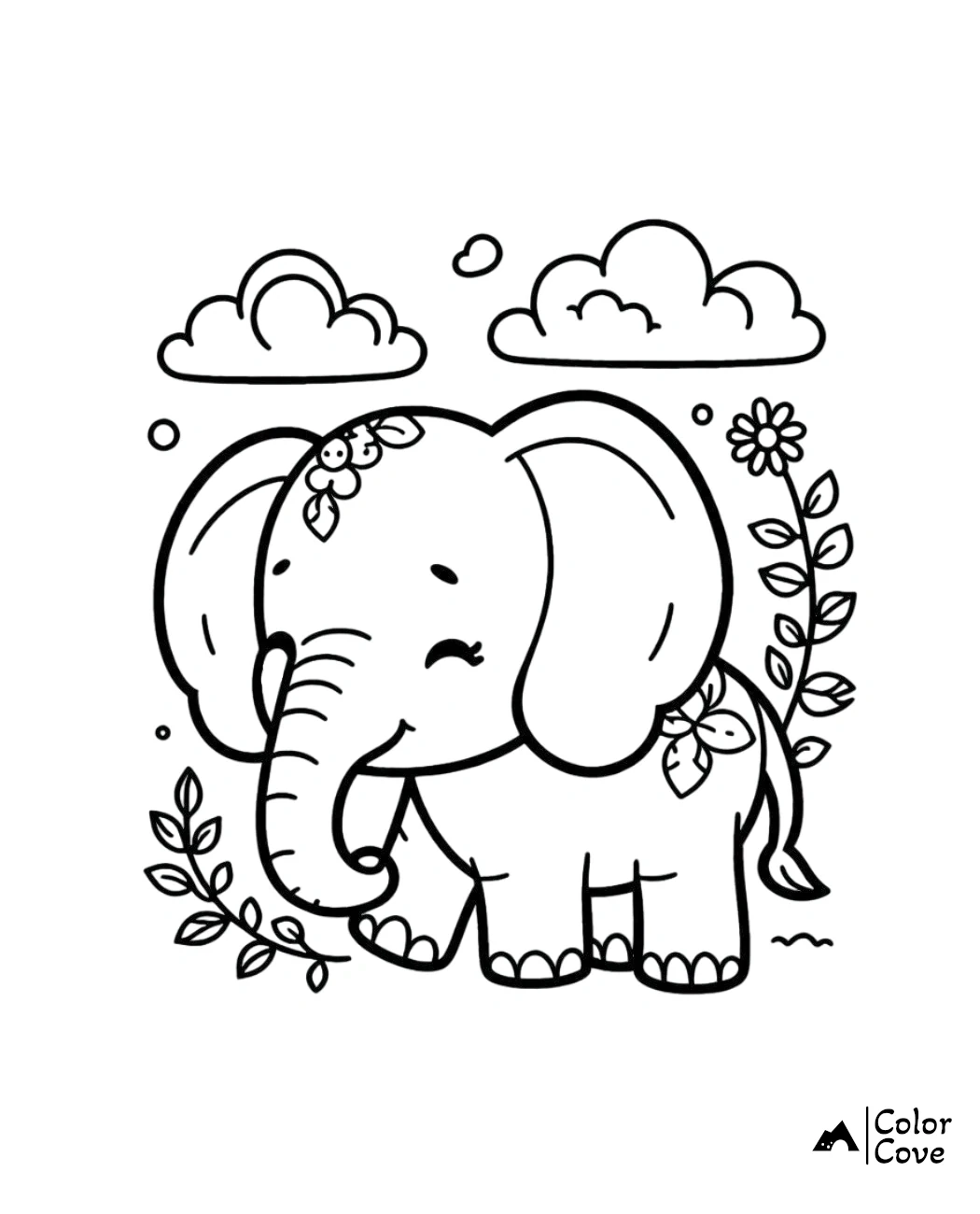 a black and white drawing of an elephant