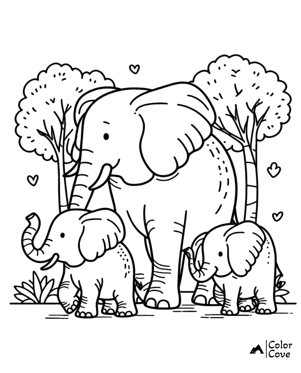 a black and white drawing of elephants