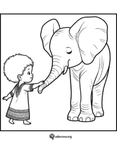 Child and baby elephant coloring page for kids. Free printable coloring sheet at colorcove.org.