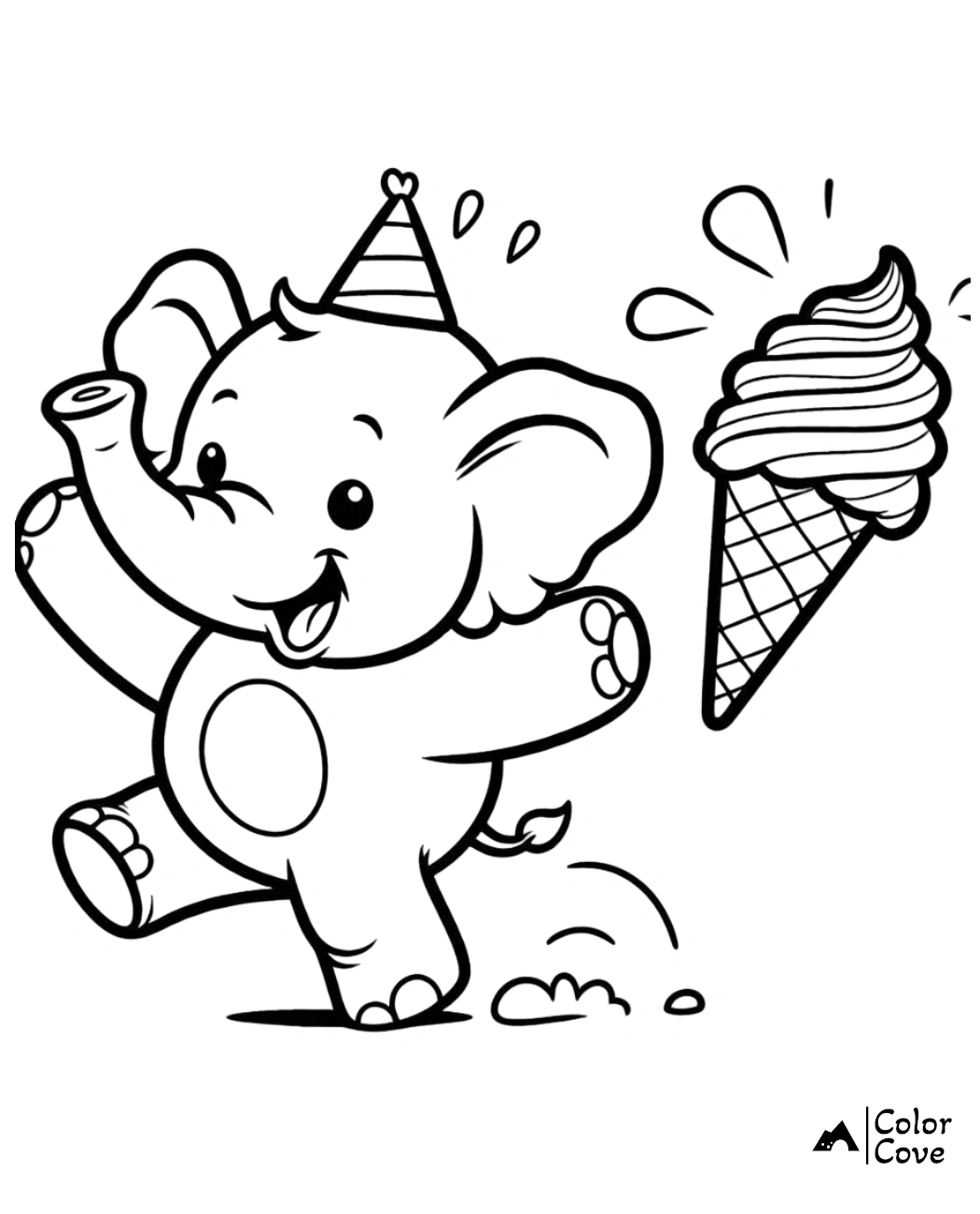 a cartoon of an elephant with an ice cream cone