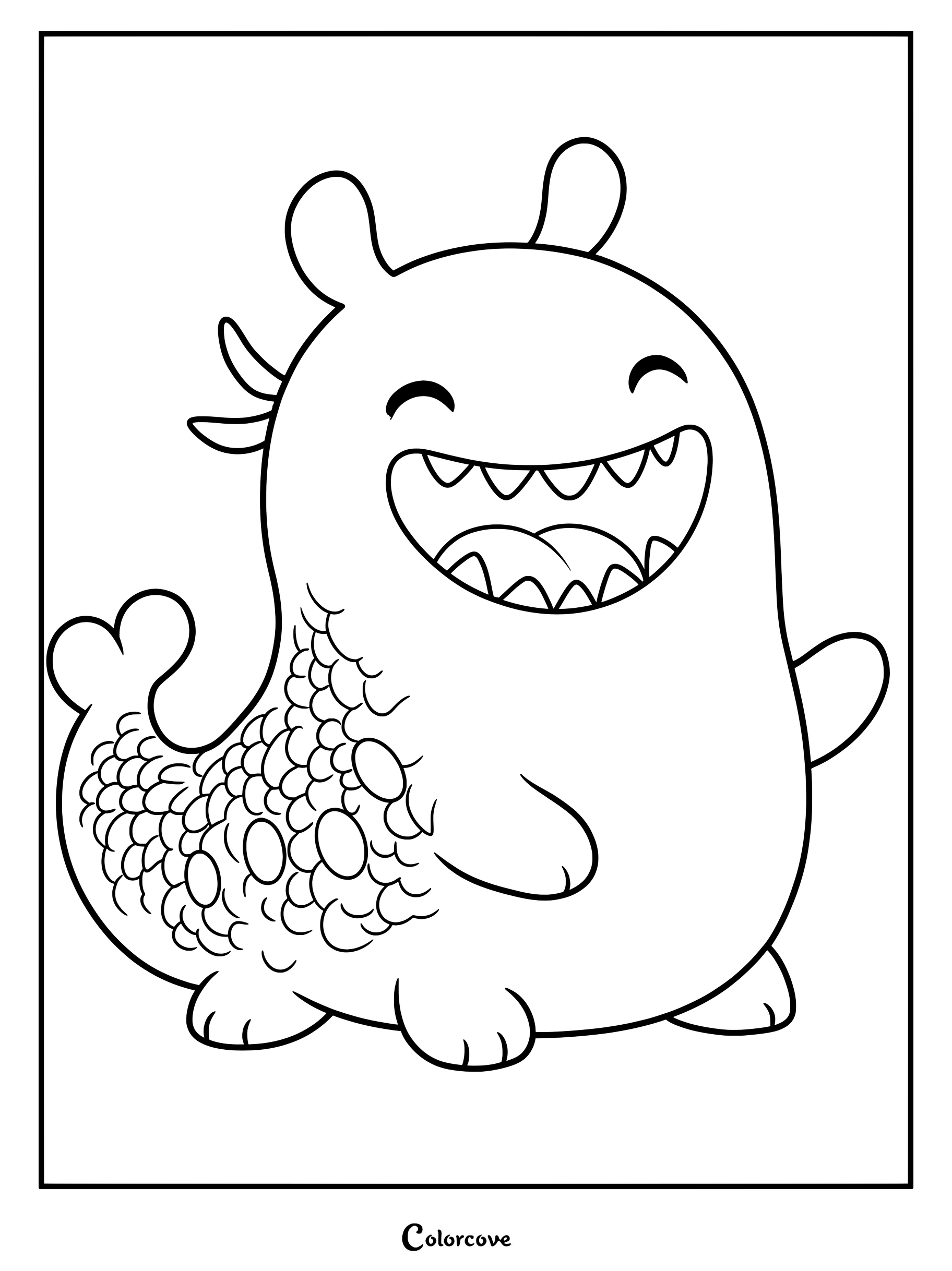 A cute Glordon from Disney and Pixar's Elio smiling broadly in this printable coloring page featuring his slug-like body and scales.