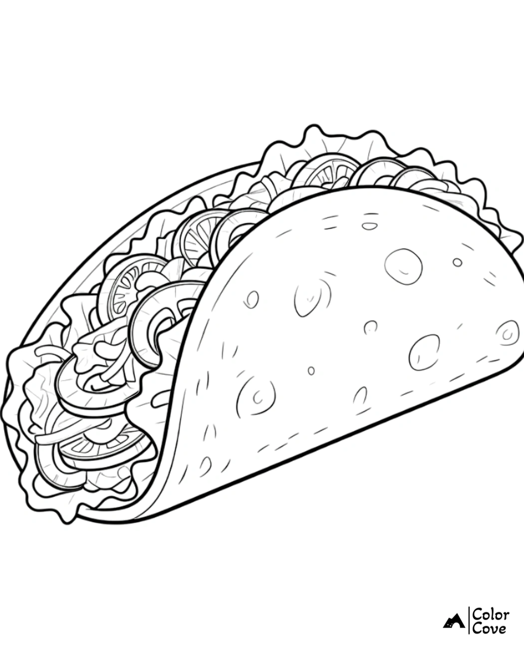 a black and white drawing of a taco