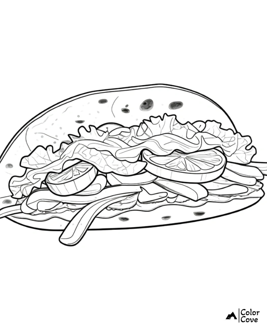 a black and white drawing of a sandwich