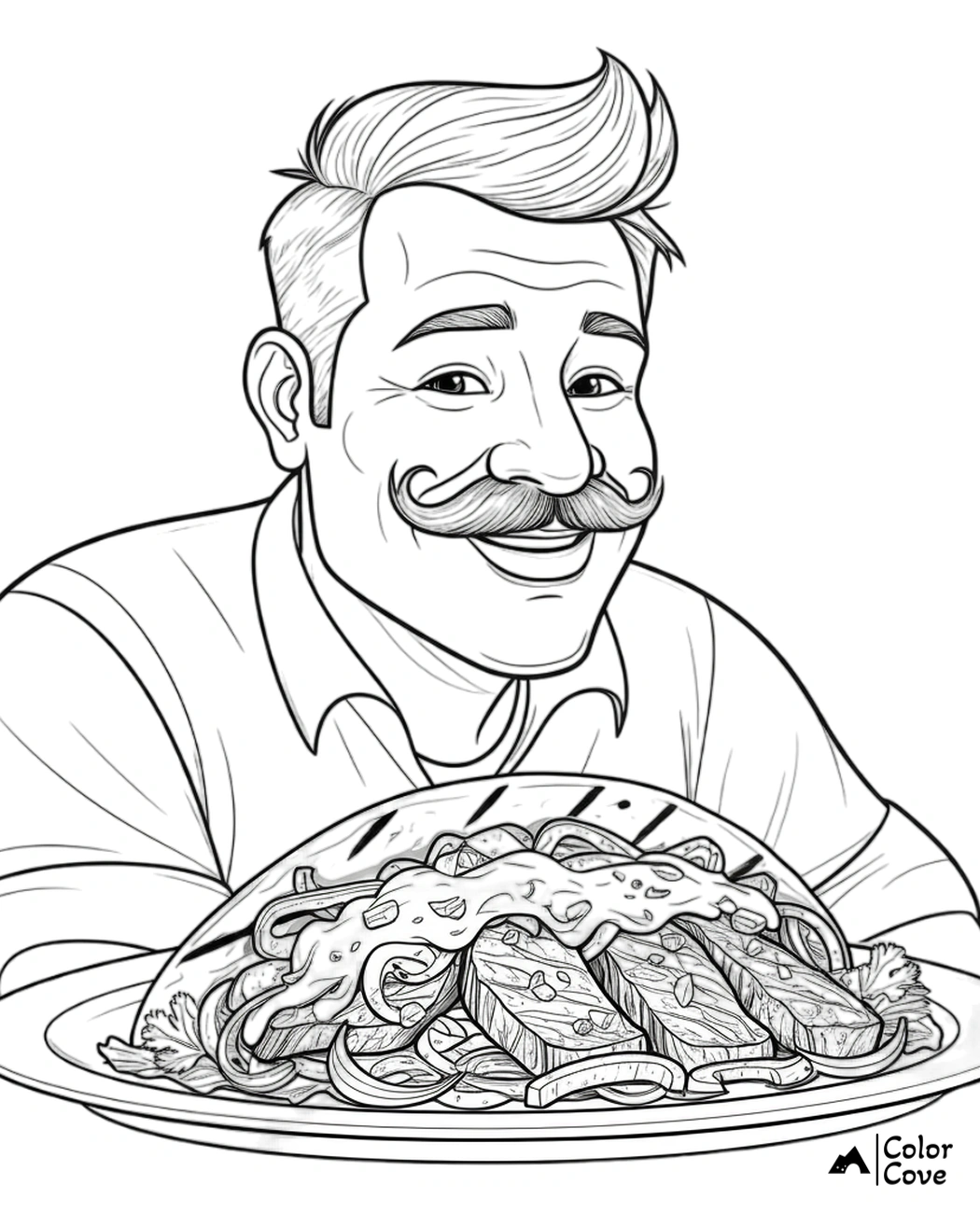 a man with a mustache and a plate of food