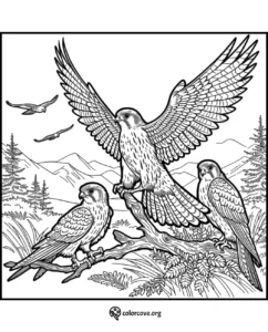 a black and white drawing of birds on a branch